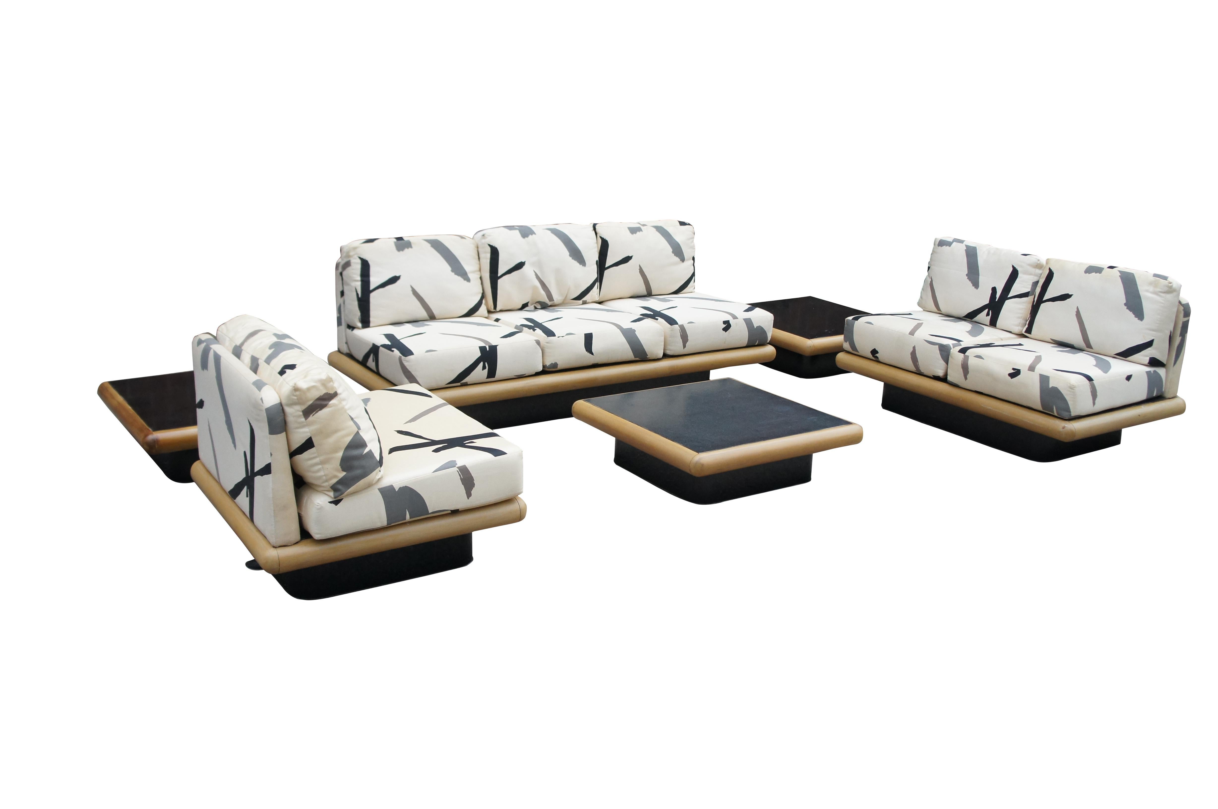 Rare mid century modern Milo Baughman for Thayer Coggin platform / sectional sofa set with coffee / side tables.  Original fabric.

Dimensions:
Side Tables 34.5