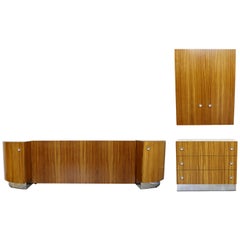 Mid-Century Modern Milo Baughman Thayer Coggin Wood Chrome Queen Bedroom Set