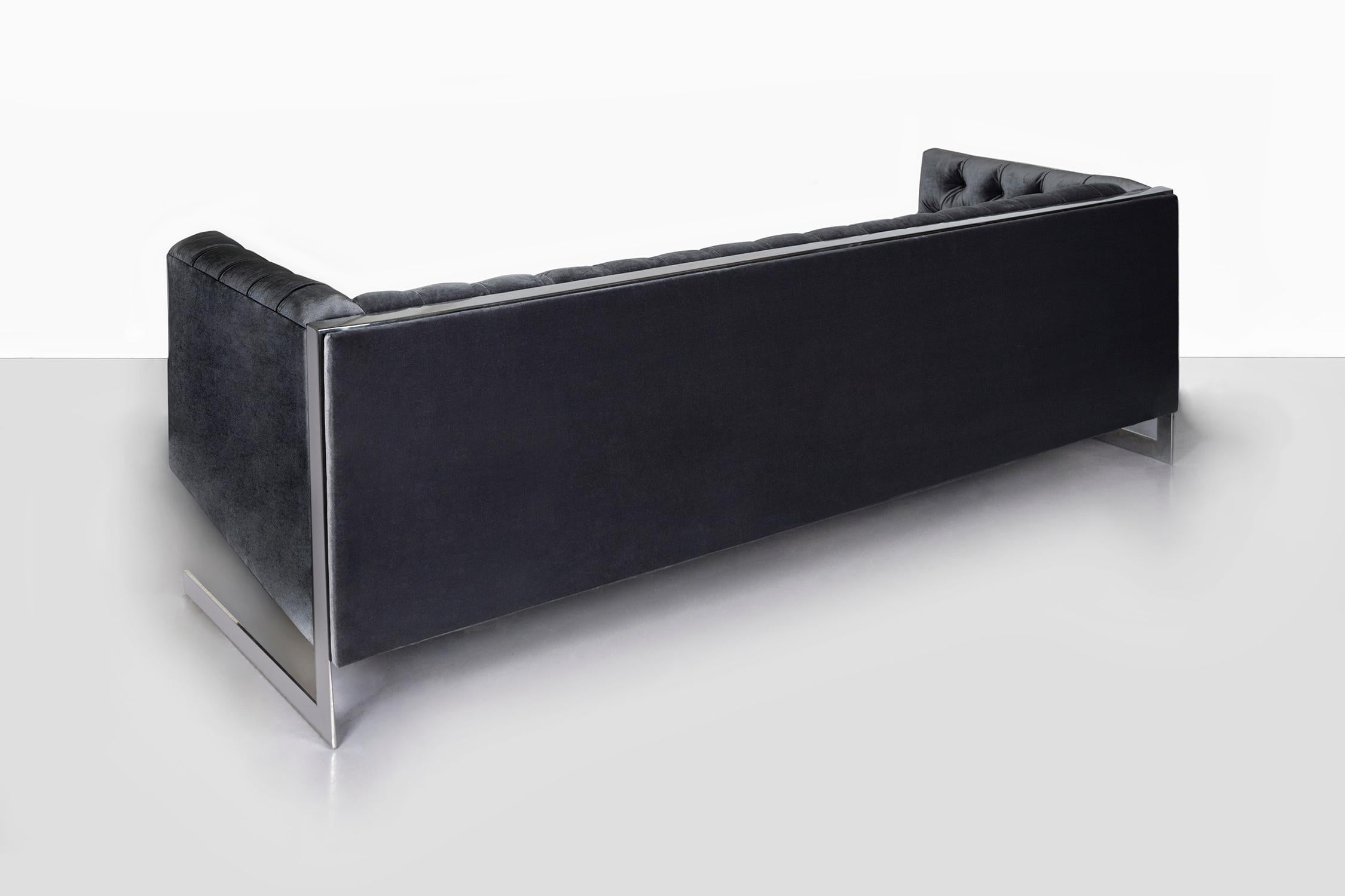 Velvet Mid-Century Modern Milo Baughman Tufted Cantilever Sofa For Sale