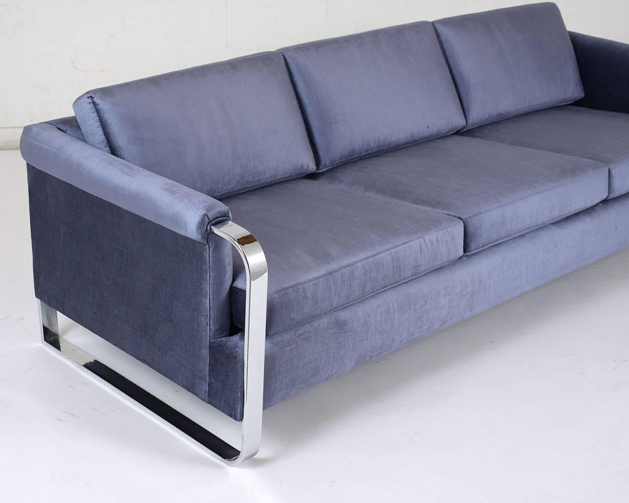 American Milo Baughman Mid-Century Modern Velvet Sofa