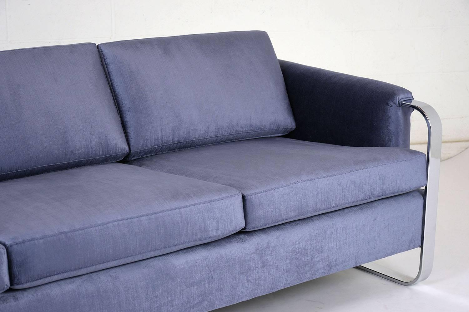 Plated Milo Baughman Mid-Century Modern Velvet Sofa