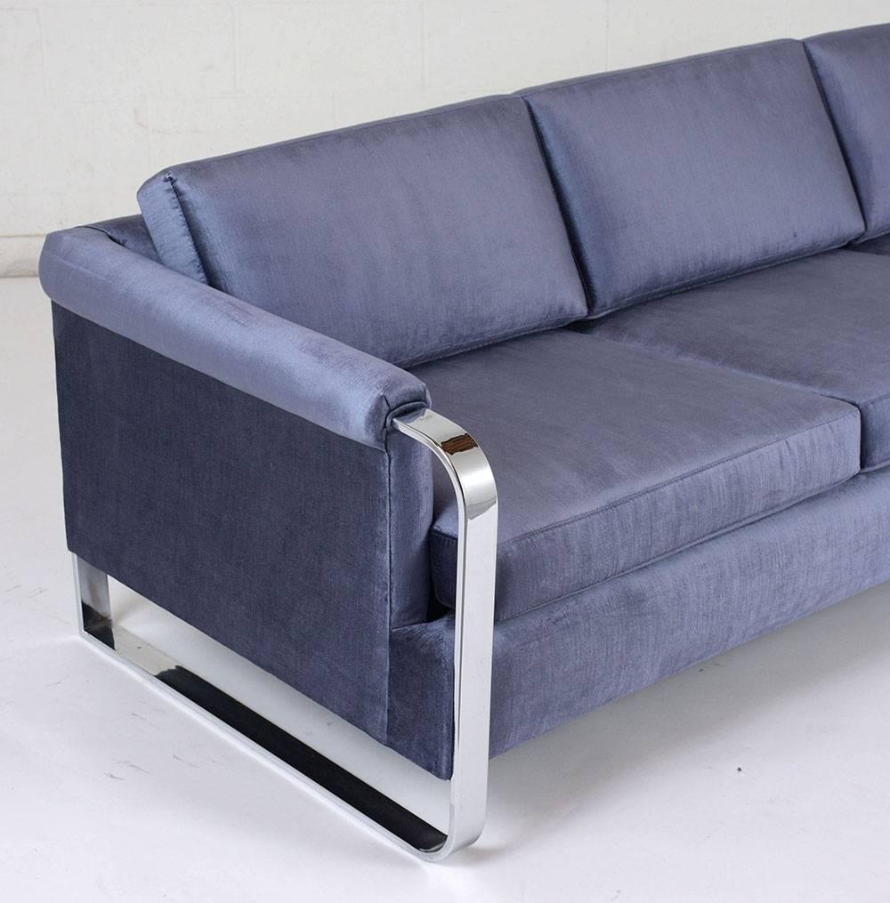 Milo Baughman Mid-Century Modern Velvet Sofa In Good Condition In Los Angeles, CA