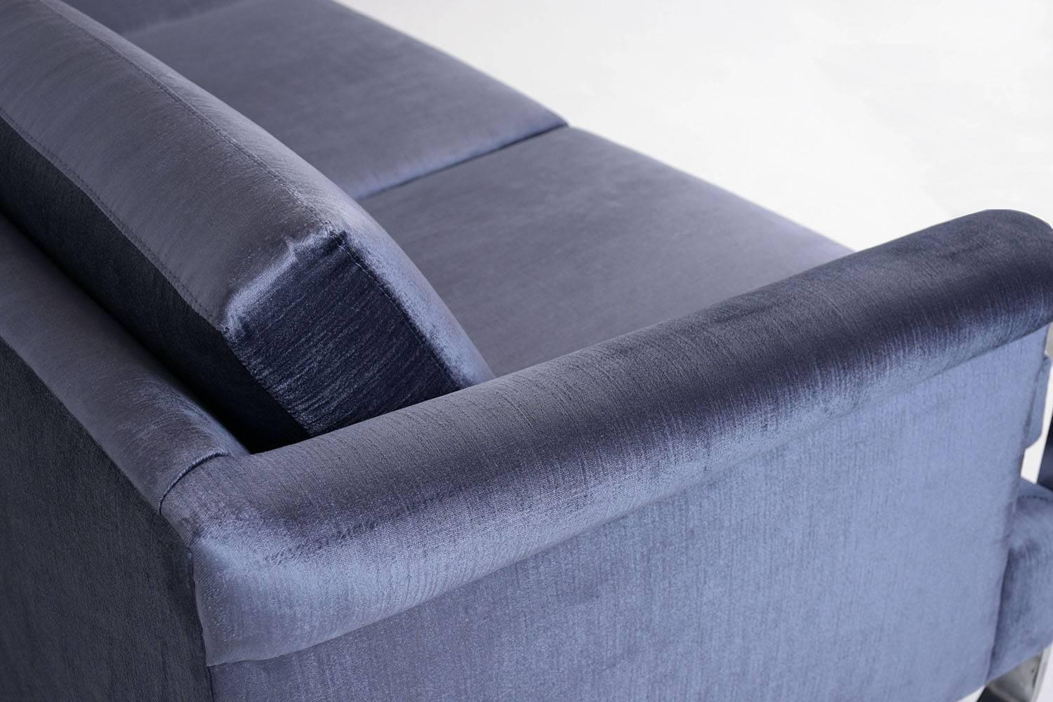 Steel Milo Baughman Mid-Century Modern Velvet Sofa