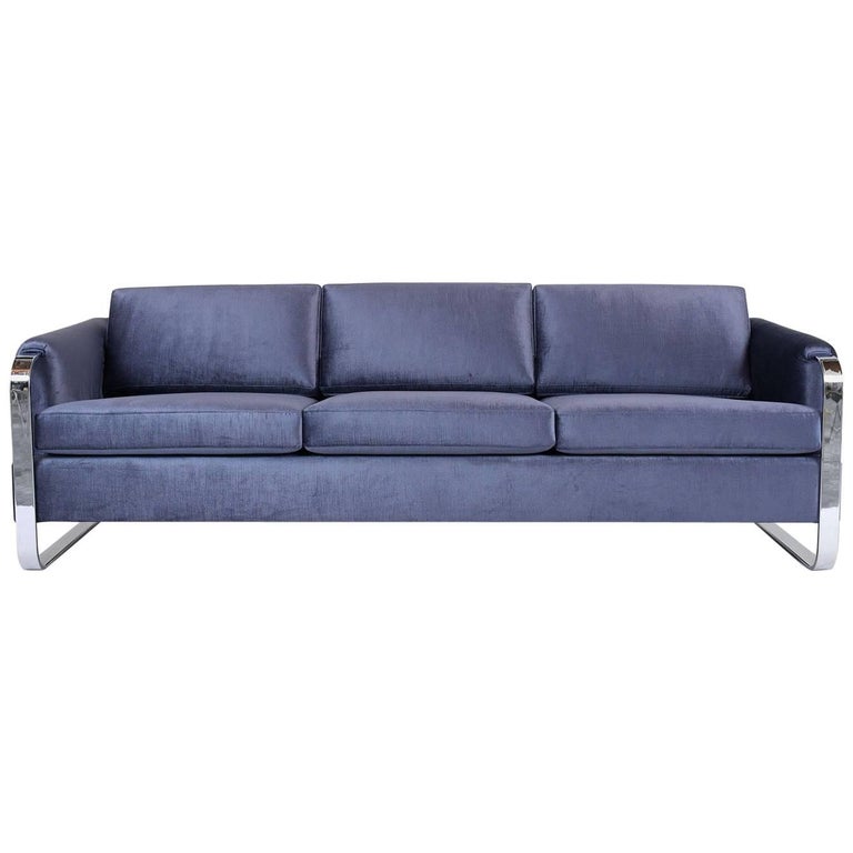 Milo Baughman Mid Century Modern Velvet Sofa At 1stdibs
