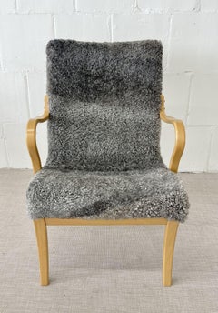 Bruno Mathsson, Mid-Century Modern, Mina Arm Chair, Grey Shearling, Pine, Sweden