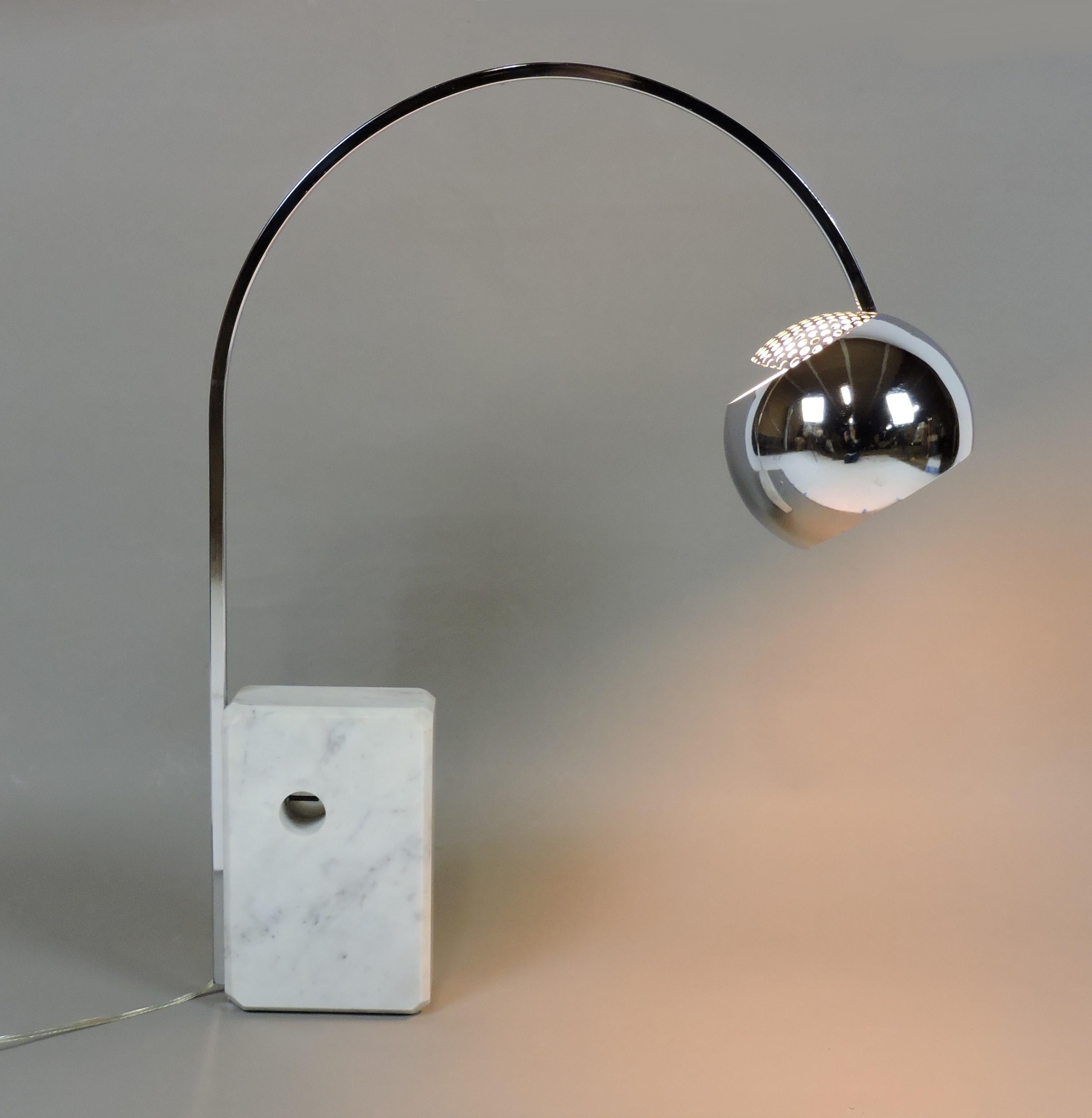 Mid-Century Modern Mini Arco Table Lamp Marble and Chrome, Castiglioni Style For Sale 3