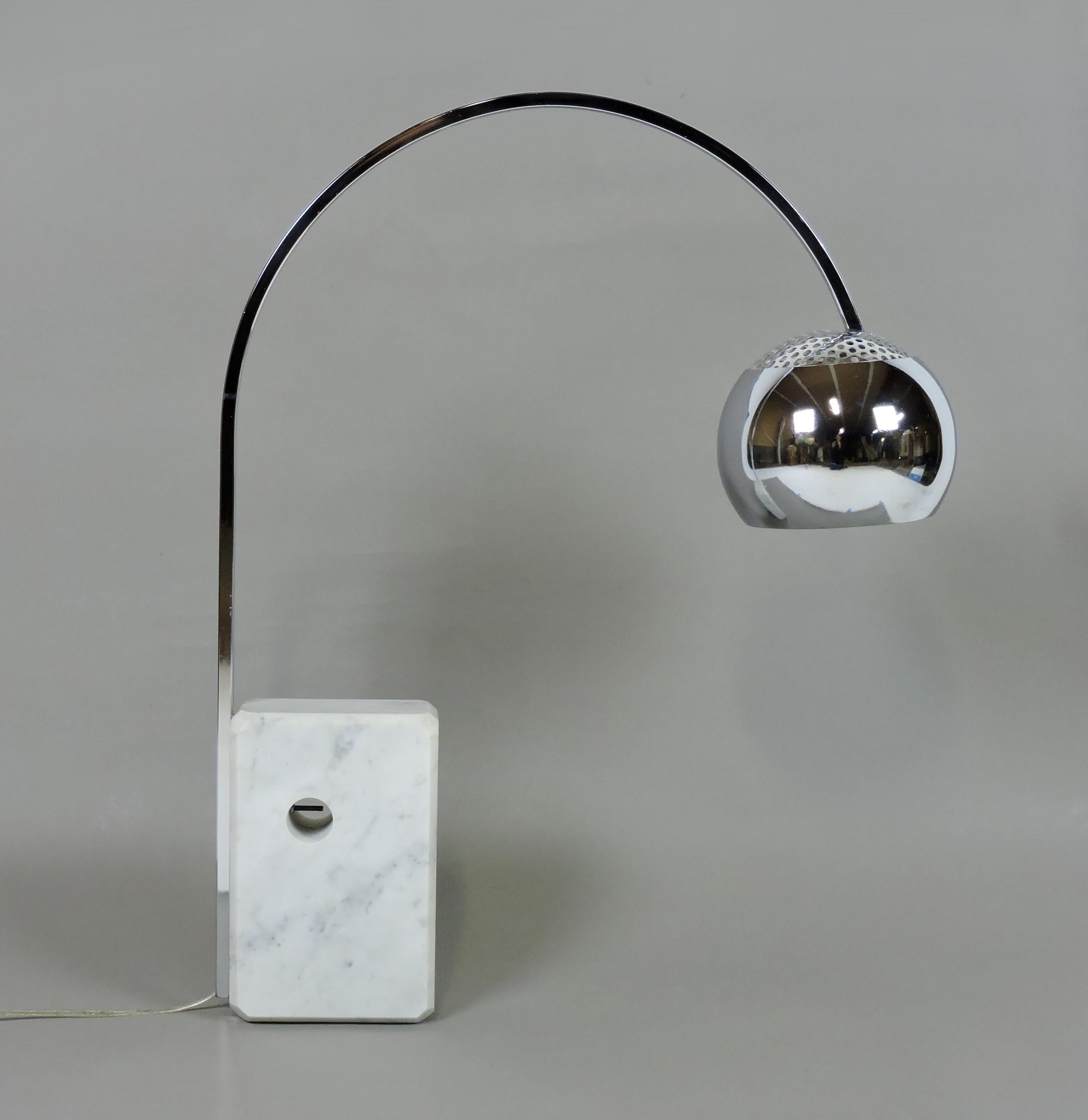 Mid-Century Modern Mini Arco Table Lamp Marble and Chrome, Castiglioni Style For Sale 4