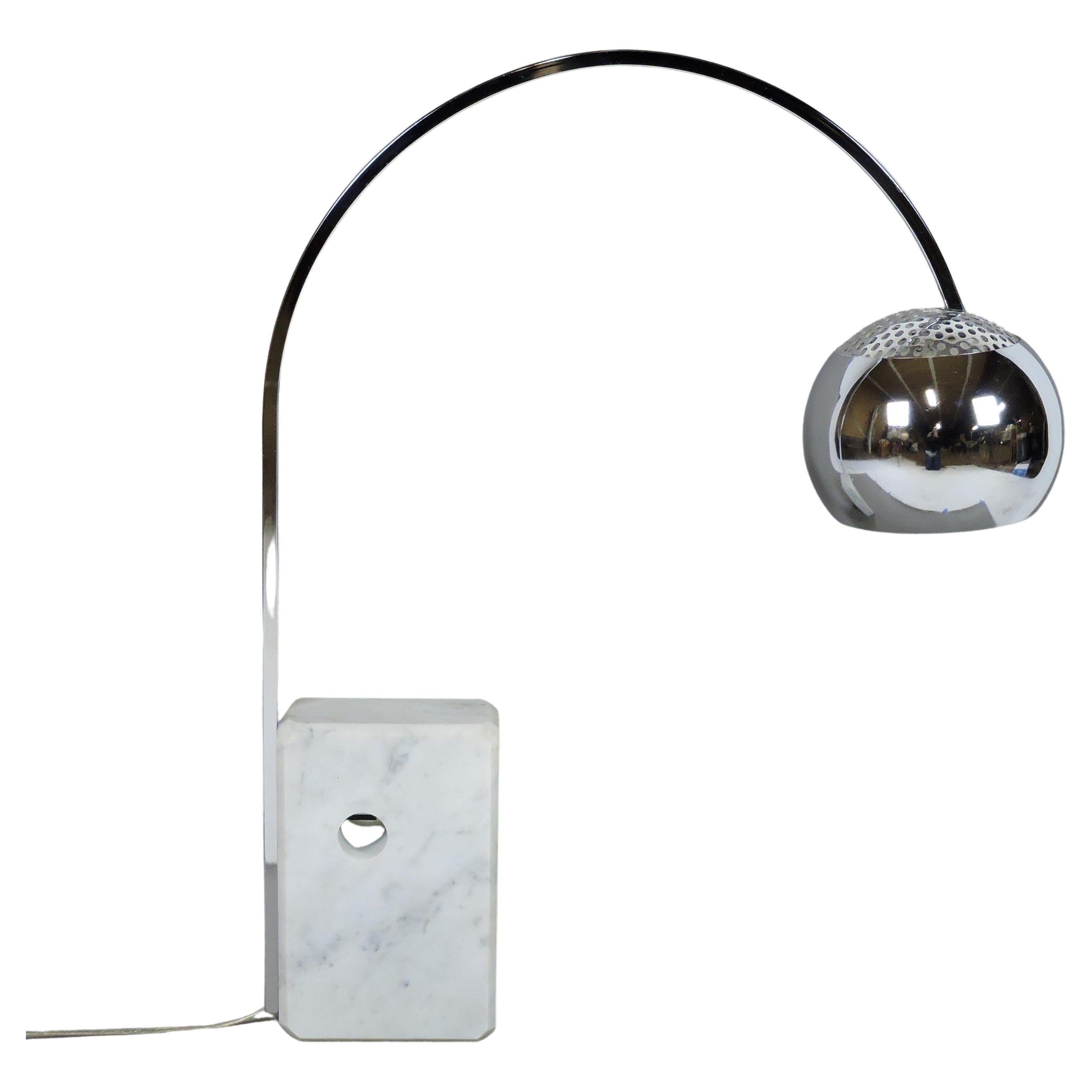 Mid-Century Modern Mini Arco Table Lamp Marble and Chrome, Castiglioni Style For Sale