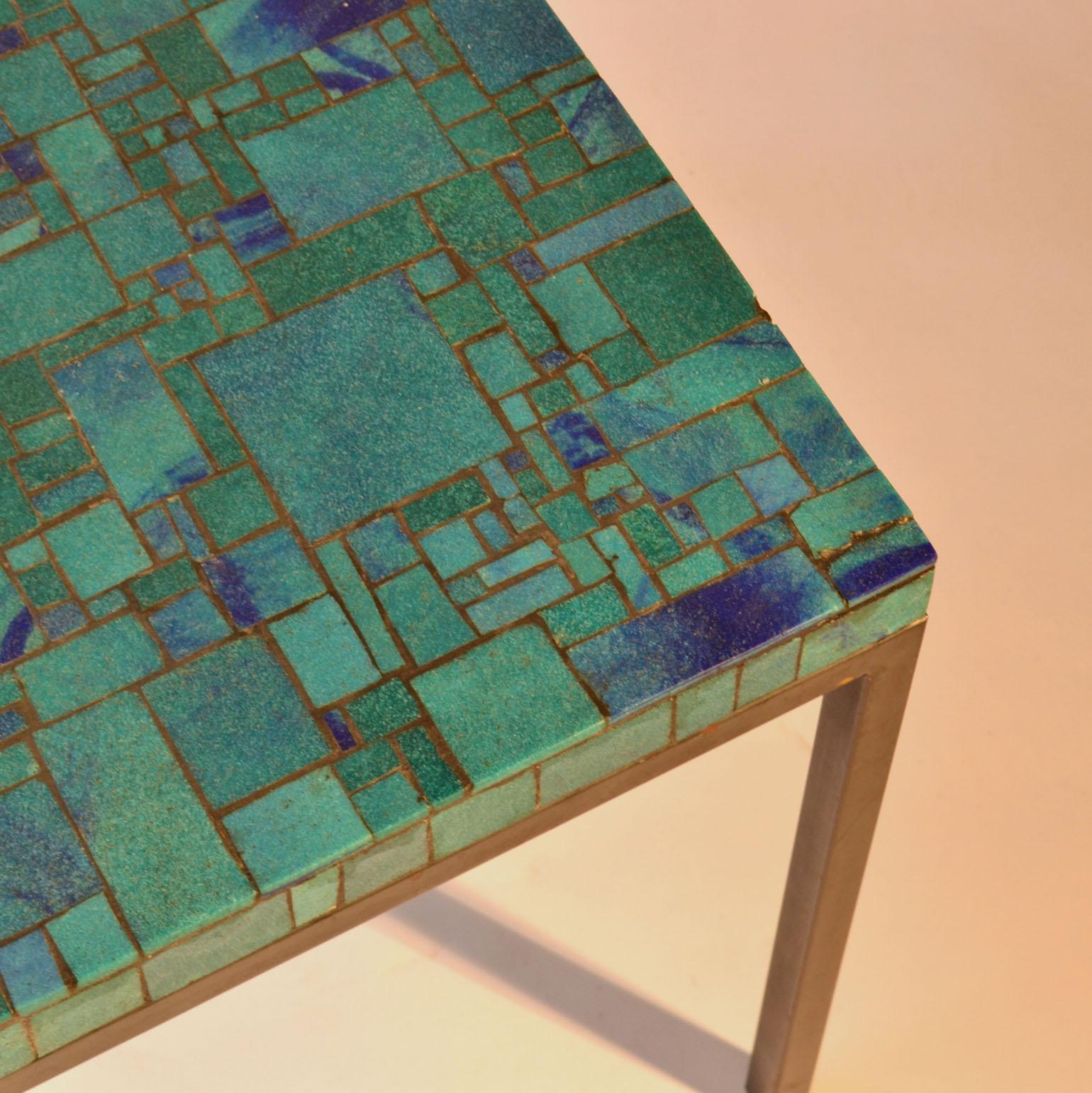 square mosaic table turquoise