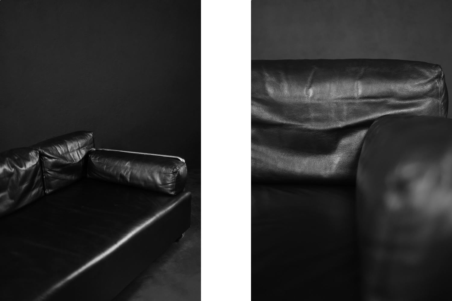 Mid-Century Modern Minimalist Black Leather Daybed Sofa with Tubular Steel Frame 3
