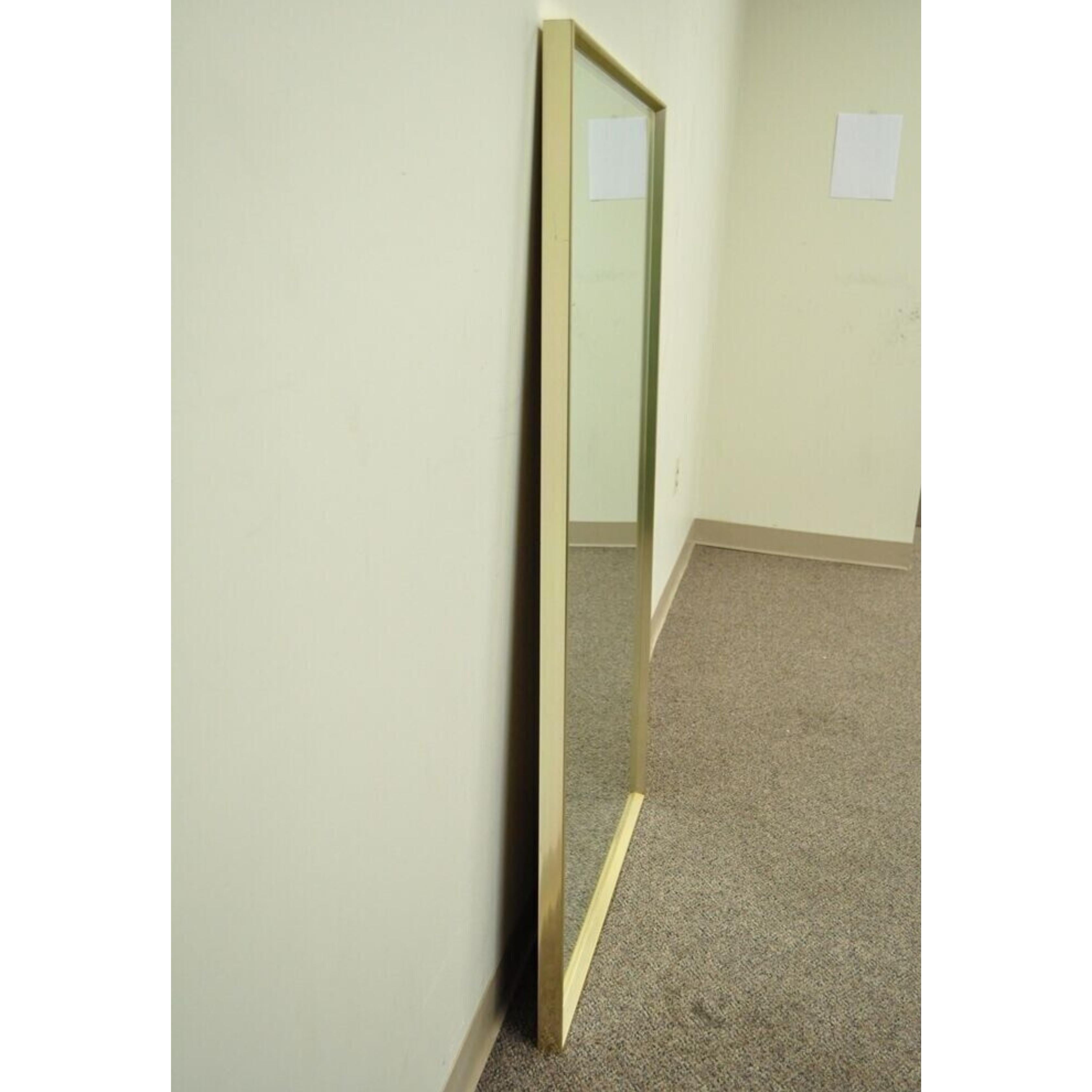 Metal Mid Century Modern Minimalist Brass Tone Beveled Glass Mirror Paul McCobb Style For Sale