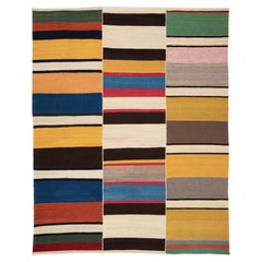 Mid-Century Modern Minimalist Color Block Mazandaran Flatweave Rug Mid-Century Modern Minimalist Color Block Mazandaran Flatweave Rug