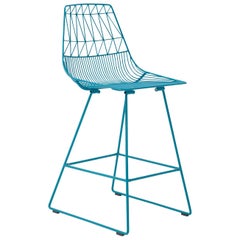 Mid-Century Modern, Minimalist Counter Wire Stool, in Peacock Blue
