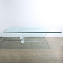 Mid-Century Modern Minimalist Geometric Lucite and Glass Cocktail Table