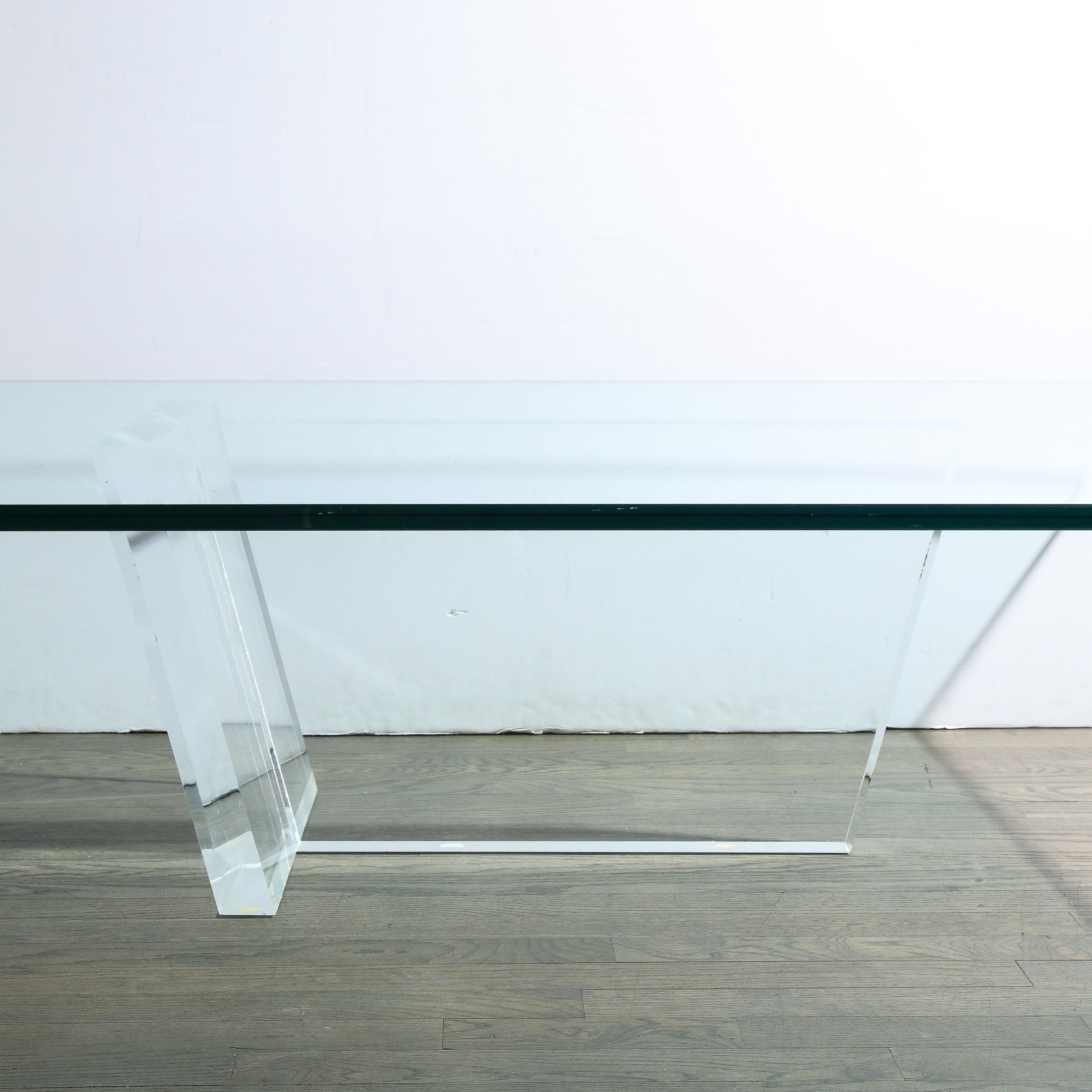 American Mid-Century Modern Minimalist Geometric Lucite and Glass Cocktail Table For Sale