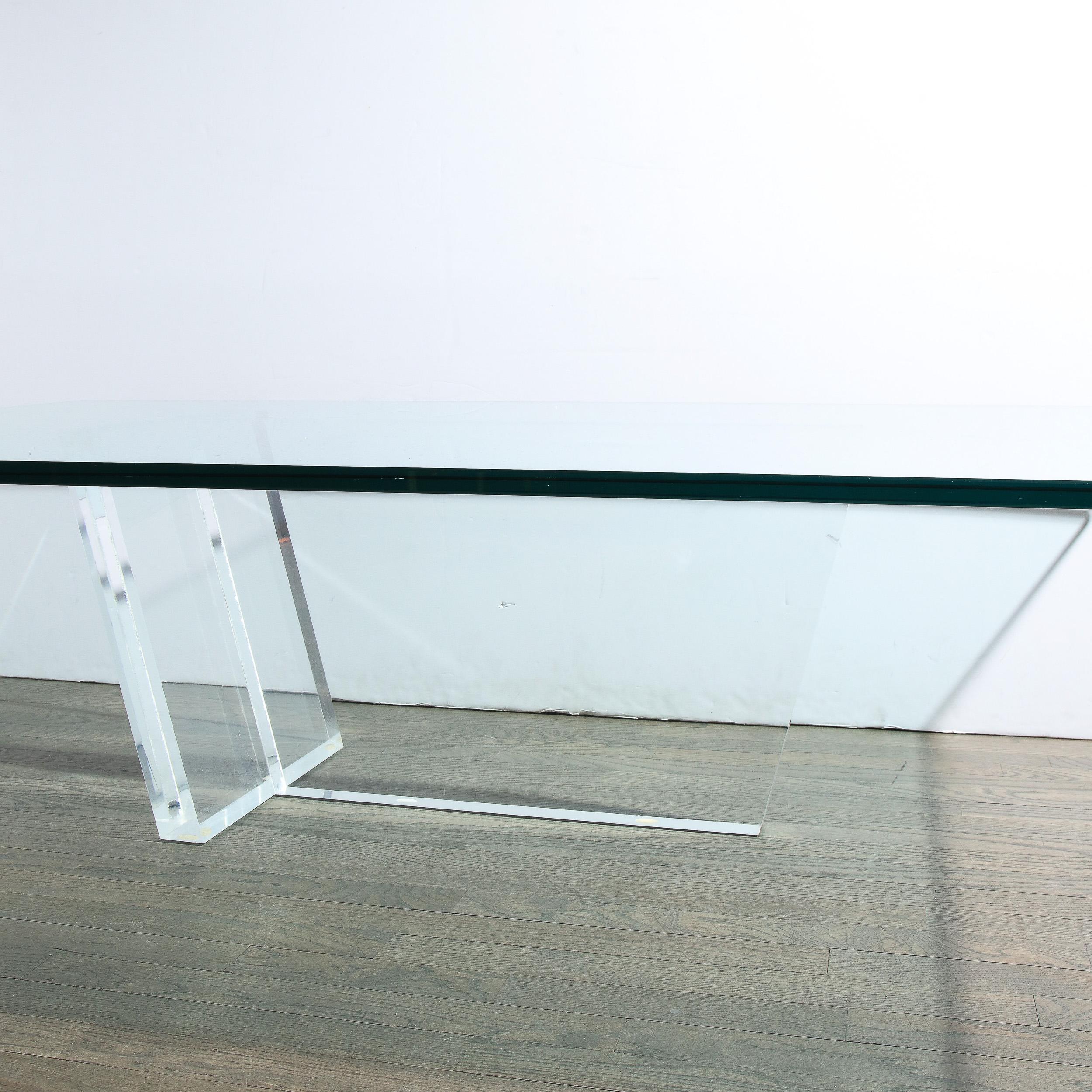 Mid-Century Modern Minimalist Geometric Lucite and Glass Cocktail Table In Good Condition For Sale In New York, NY