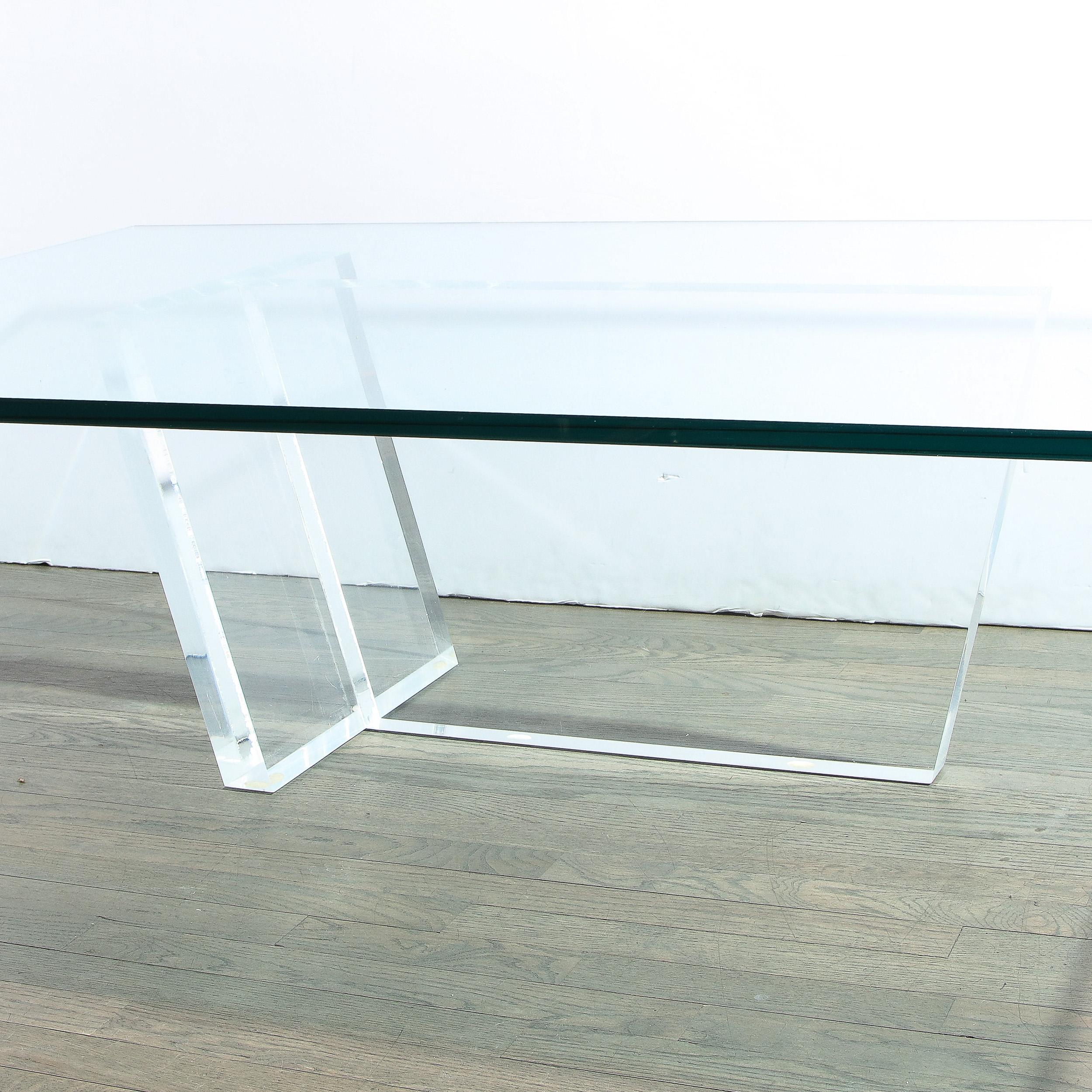 Late 20th Century Mid-Century Modern Minimalist Geometric Lucite and Glass Cocktail Table For Sale