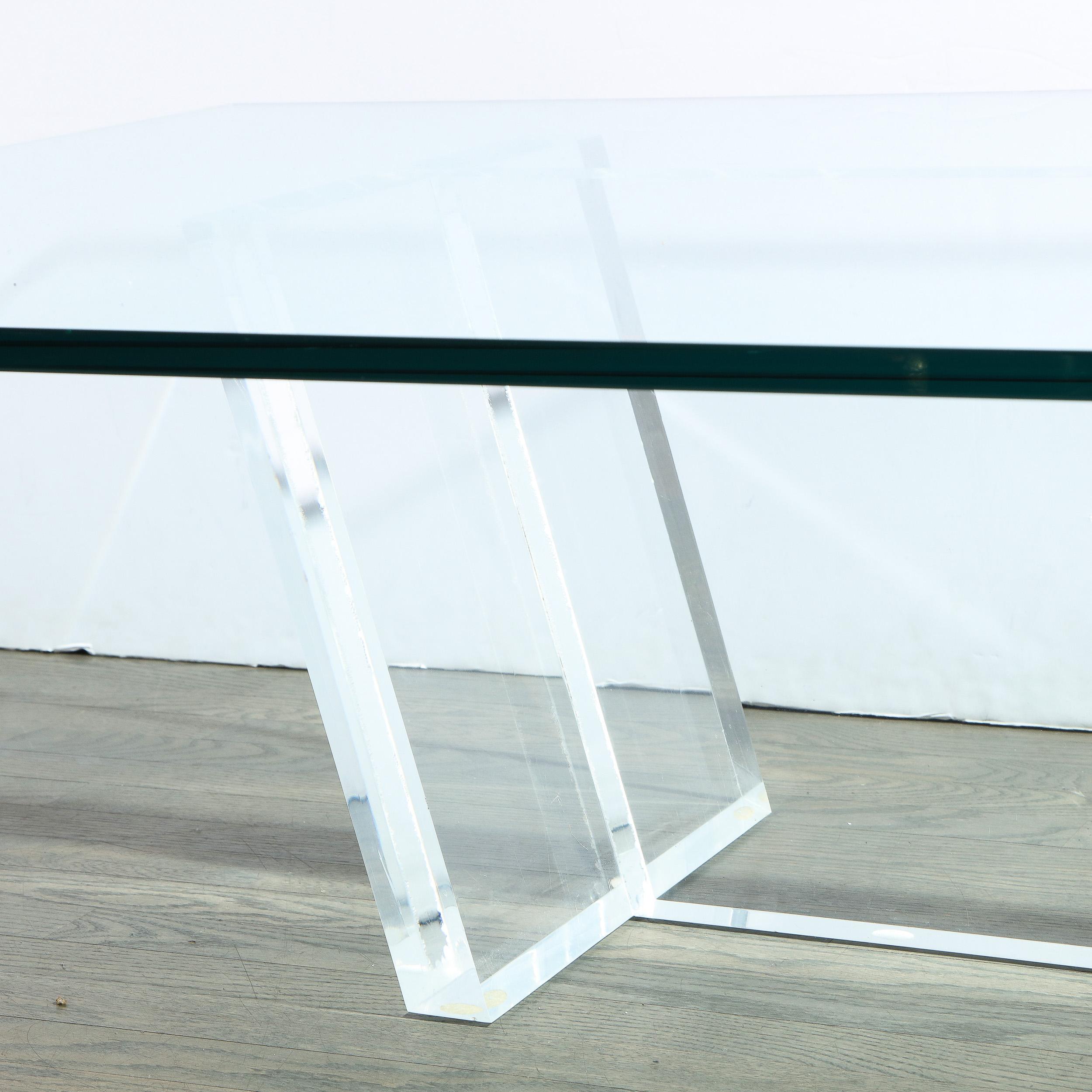 Mid-Century Modern Minimalist Geometric Lucite and Glass Cocktail Table For Sale 1
