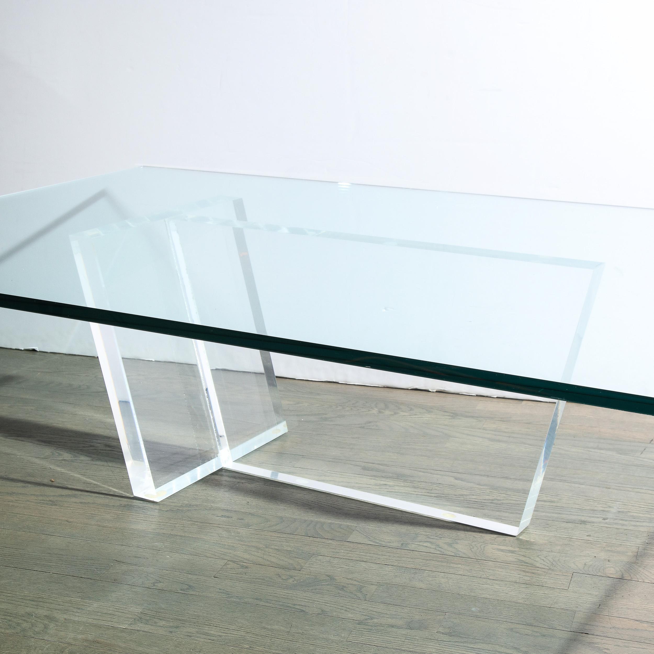 Mid-Century Modern Minimalist Geometric Lucite and Glass Cocktail Table For Sale 2