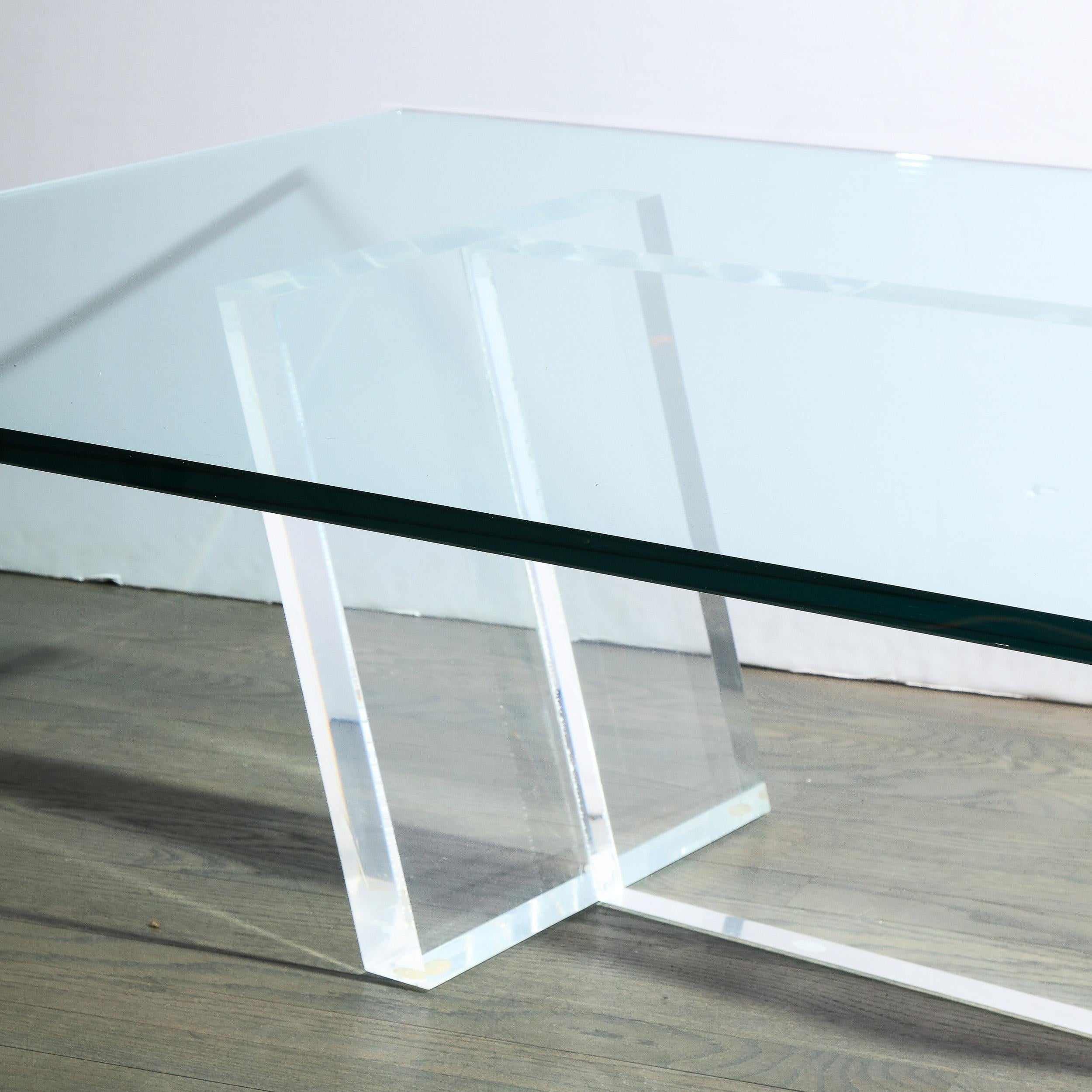 Mid-Century Modern Minimalist Geometric Lucite and Glass Cocktail Table For Sale 3