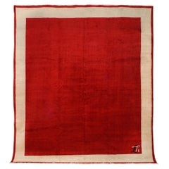 Mid Century Modern Minimalist Indian Red Large Square Rug Monogrammed LS