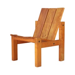 Silla de salón minimalista moderna de mediados de siglo en madera de olmo, Francia, años 60