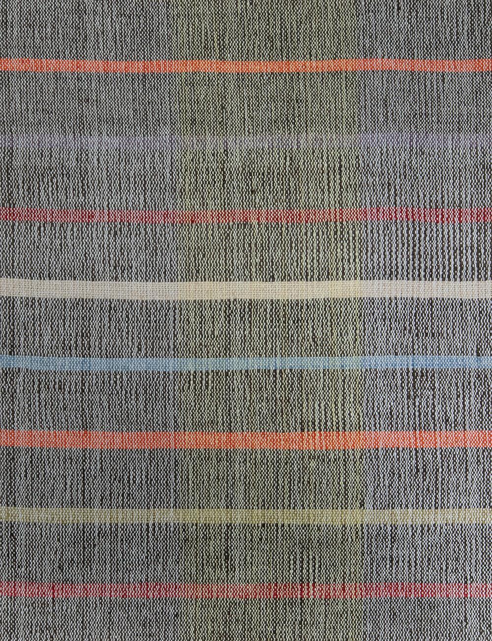 Hand-Woven Mid-Century Modern Minimalist Santiago Stripe Flatweave Rug in Multicolors For Sale