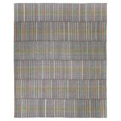 Mid-Century Modern Minimalist Santiago Stripe Flatweave Rug in Multicolors