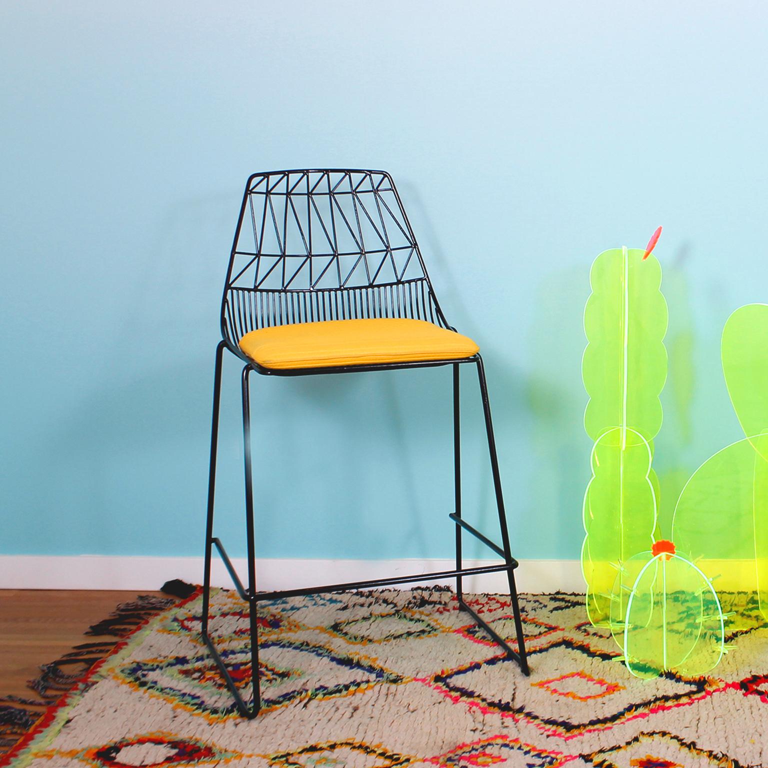 Unknown Mid-Century Modern, Minimalist Stacking Counter Stool, Wire Stool in Black