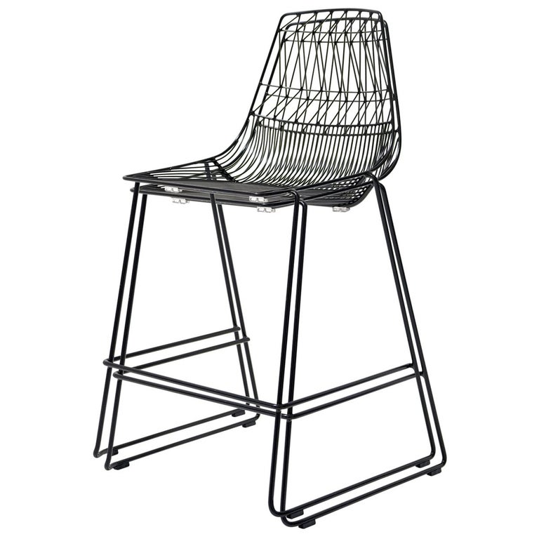 Mid-Century Modern, Minimalist Stacking Counter Stool, Wire Stool in Black For Sale