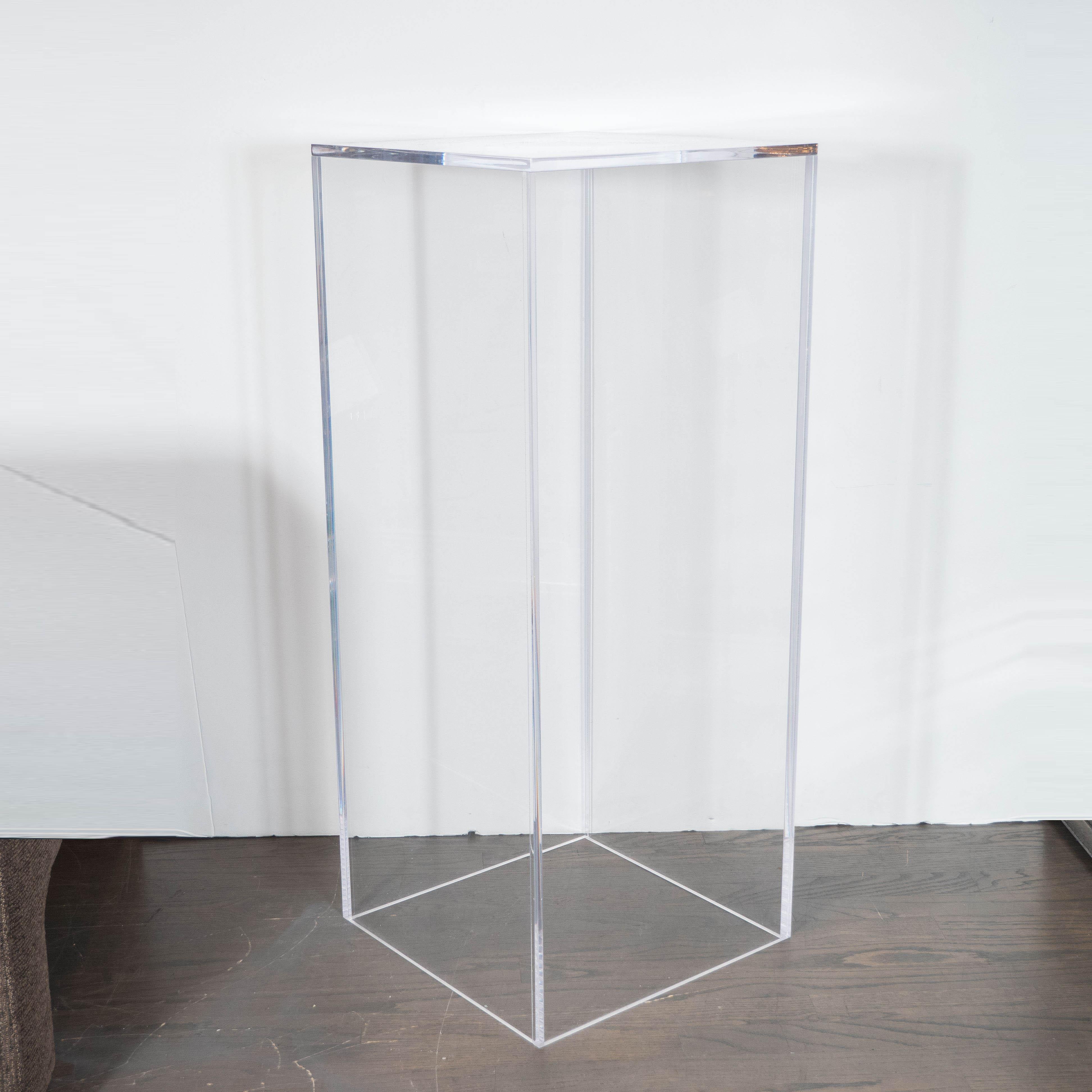 Mid-Century Modern Minimalist Volumetric Rectangular Translucent Lucite Pedestal 1