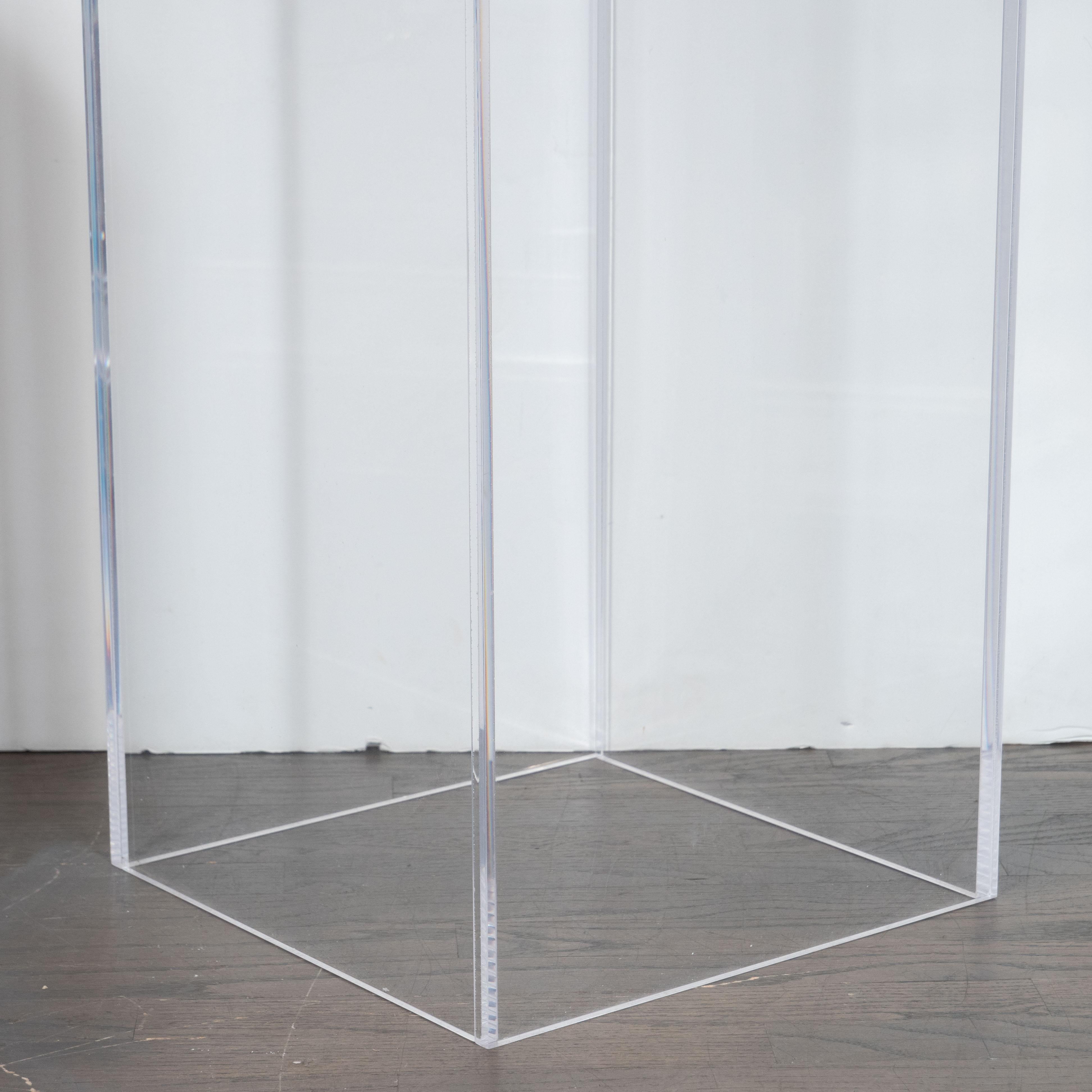 Mid-Century Modern Minimalist Volumetric Rectangular Translucent Lucite Pedestal 2