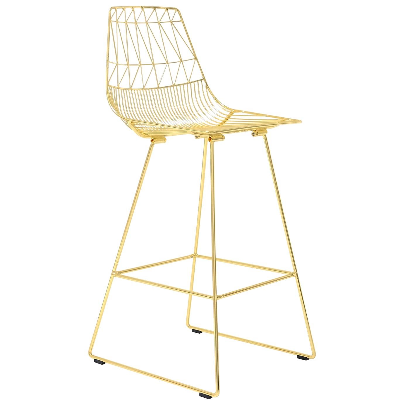 Mid-Century Modern, Minimalist Wire Bar Stool, in Gold by Bend Goods