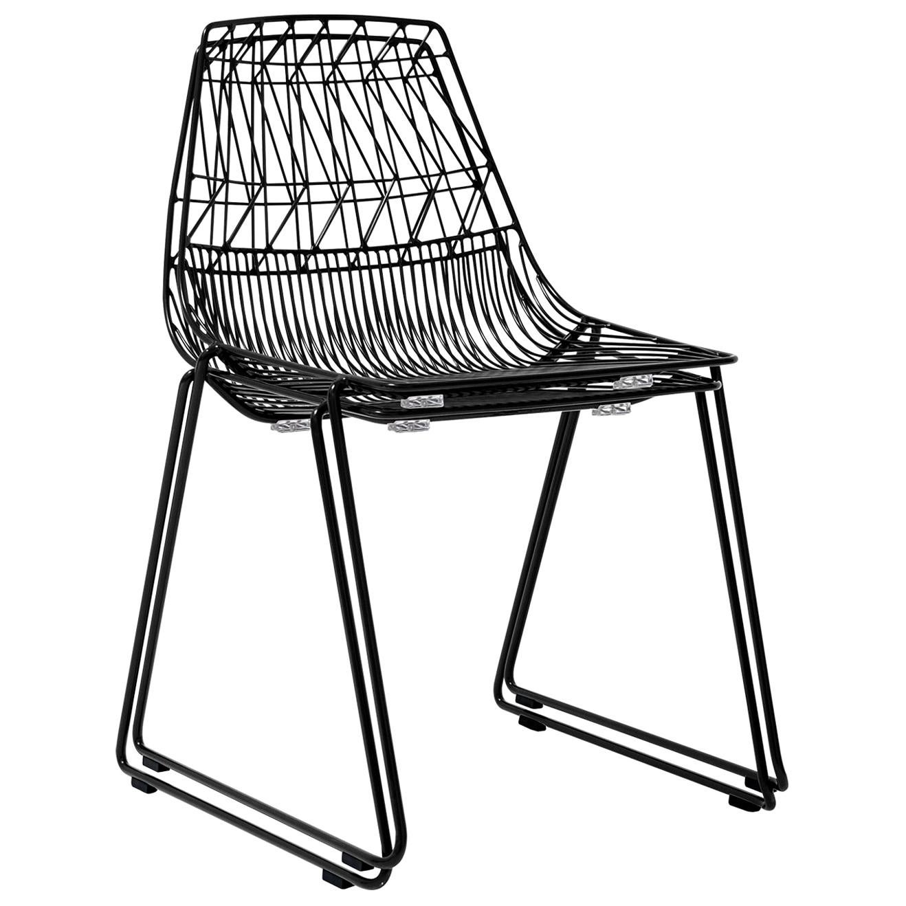 Mid-Century Modern, Minimalist Wire Chair, Stacking Side Chair in Black