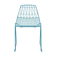Mid-Century Modern, Minimalist Wire Chair, Stacking Side Chair in Peacock Blue