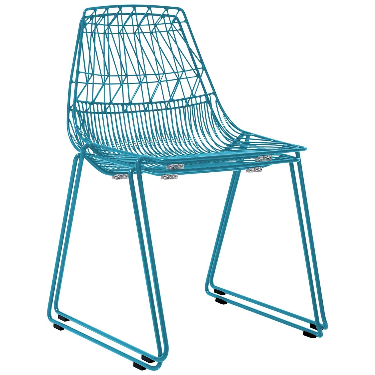 Mid-Century Modern, Minimalist Wire Chair, Stacking Side Chair in Peacock Blue For Sale