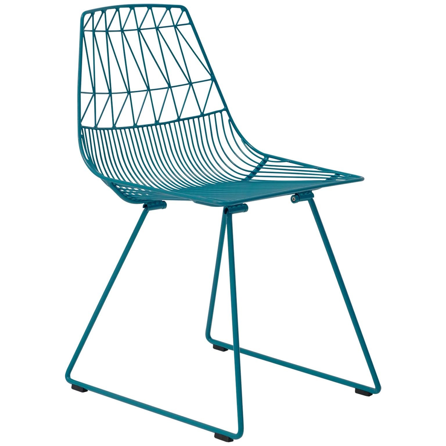 Chaise moderne du milieu du siècle dernier, minimaliste en fil métallique, la chaise Lucy en bleu paon