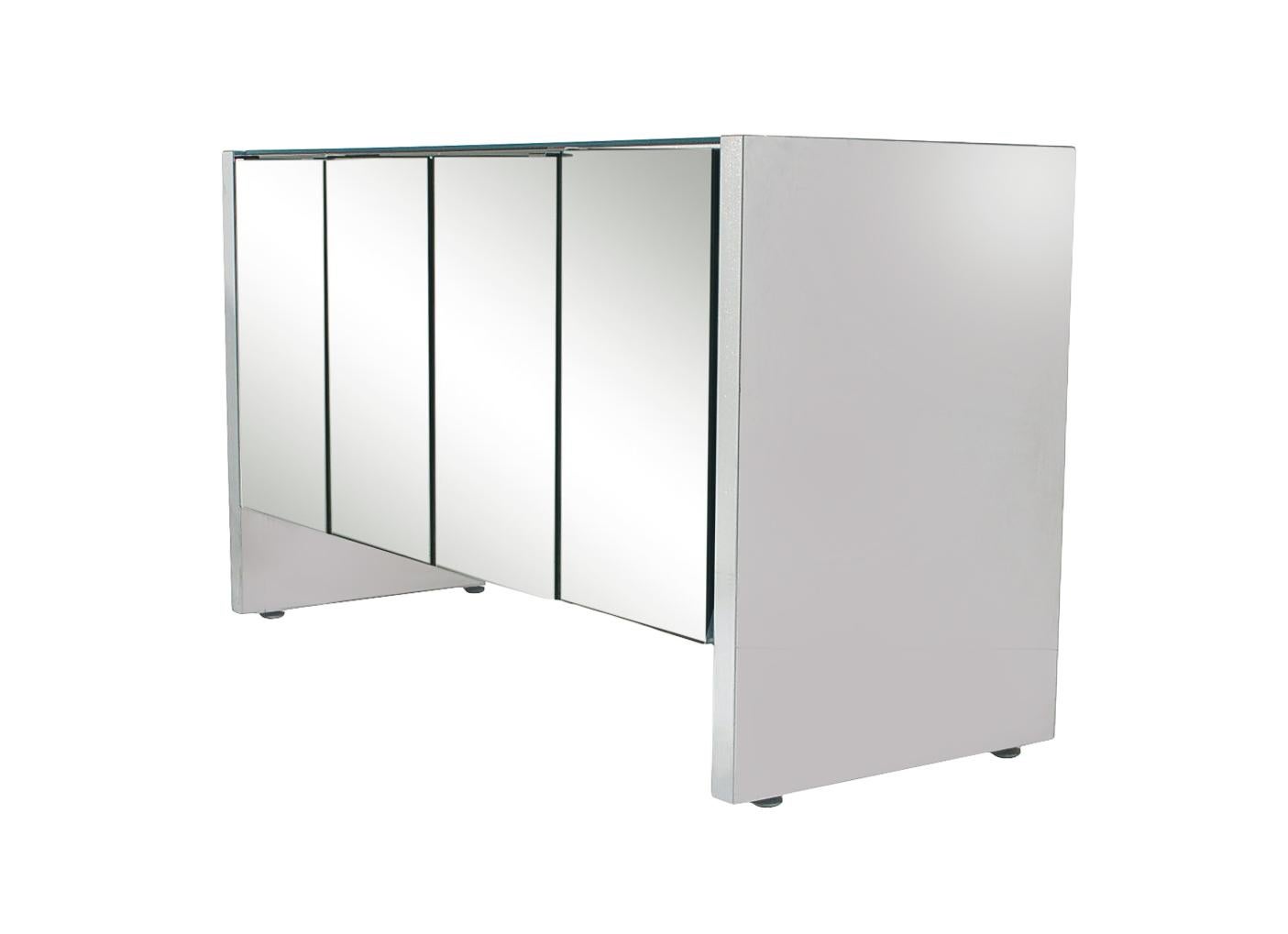 Mid-Century Modern Mirror and Chrome Four Door Cabinet or Credenza For Sale 1