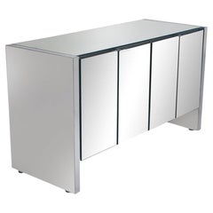 Mid-Century Modern Mirror and Chrome Four Door Cabinet or Credenza