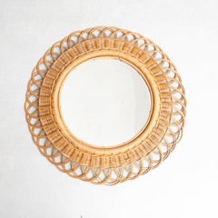Mid-Century Modern Mirror Bamboo Rattan Handcrafted, circa 1960