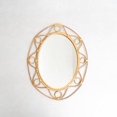Mid-Century Modern Mirror Bamboo Rattan Handcrafted, circa 1960
