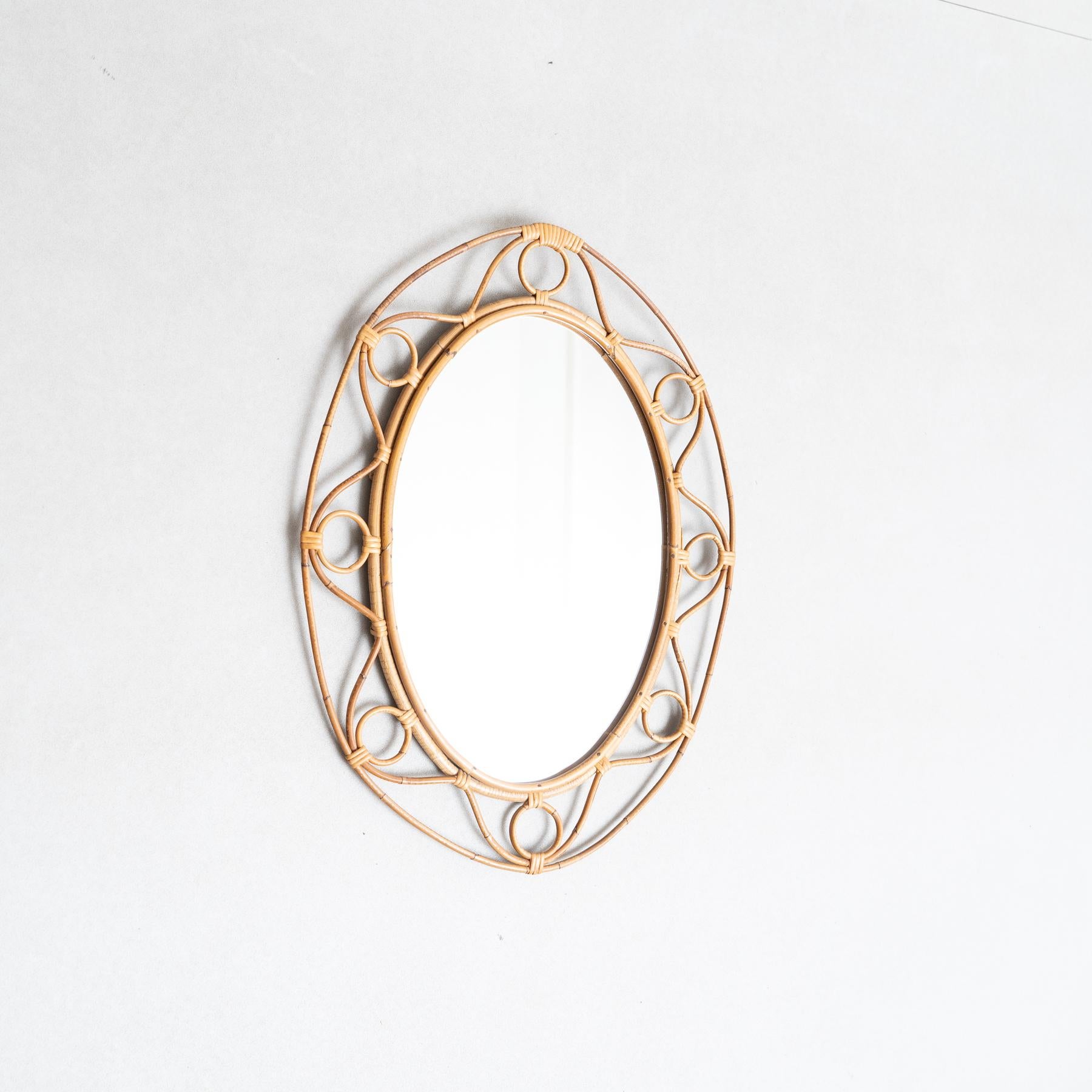 Mid-Century Modern Miroir moderne du milieu du siècle en bambou et rotin Handcraft, circa 1960 en vente