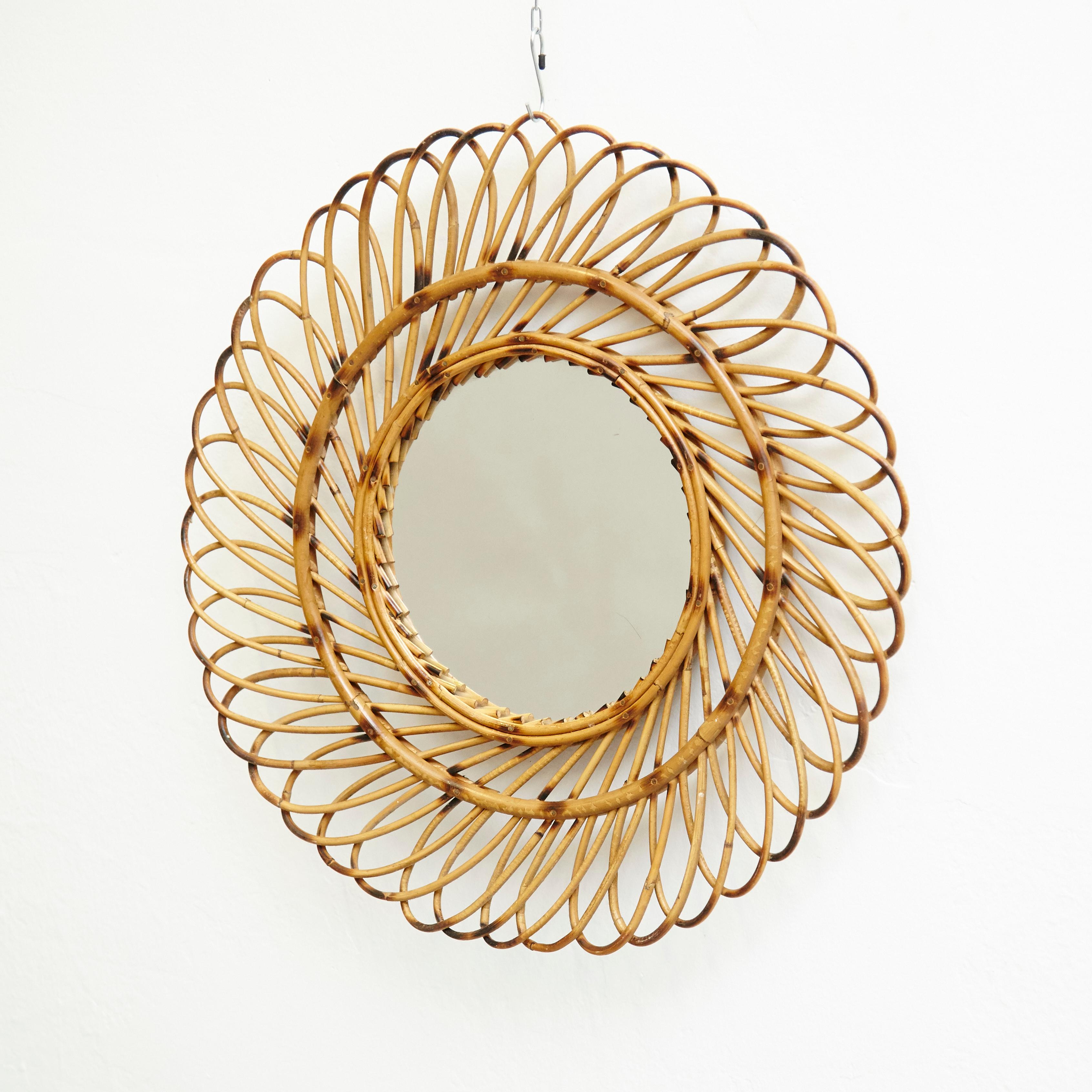 Mid-Century Modern Mirror Bamboo Rattan Handcrafted, circa 1960 In Good Condition For Sale In Barcelona, Barcelona
