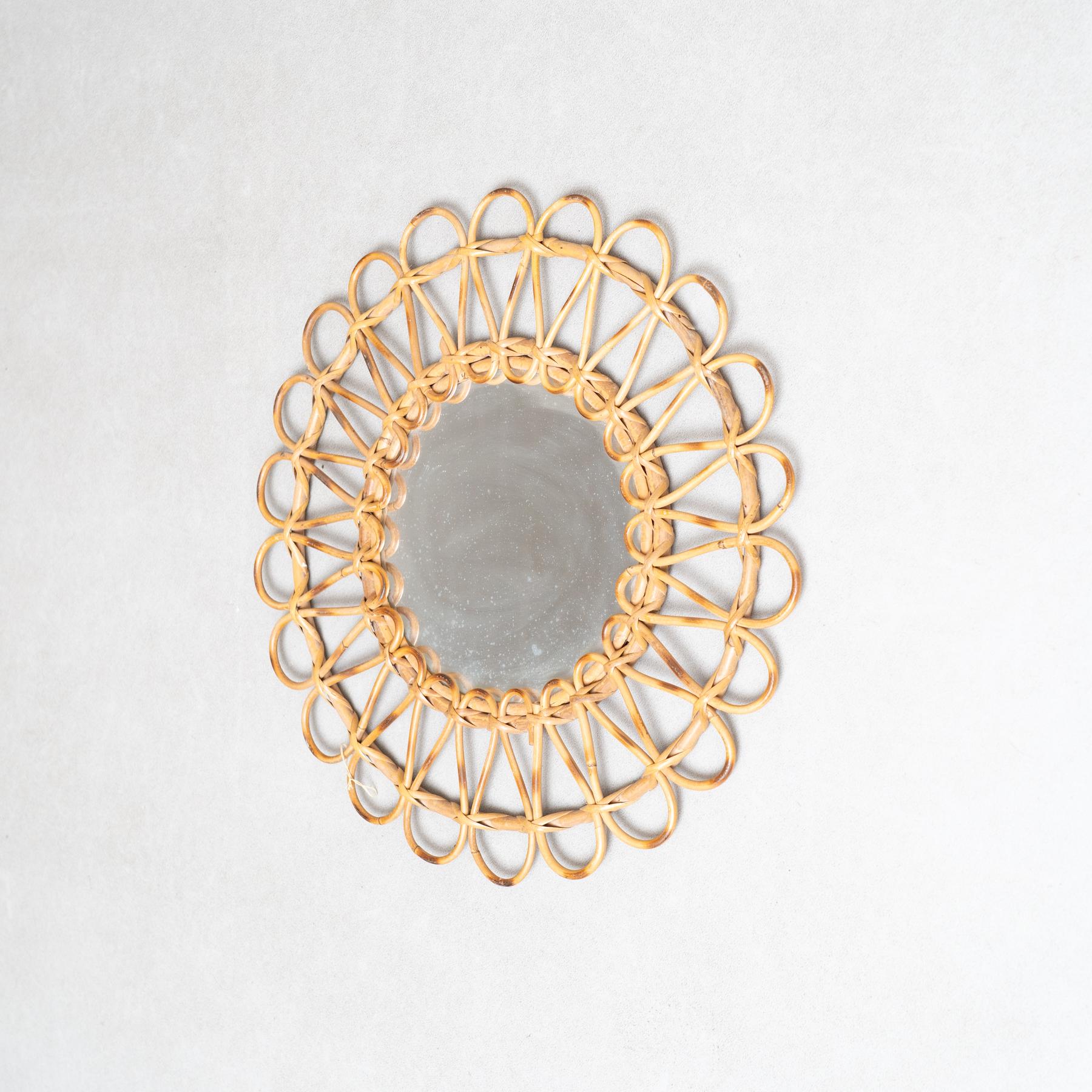 Mid-Century Modern Mirror Bambus Rattan Handcrafted, um 1960 (Französisch) im Angebot