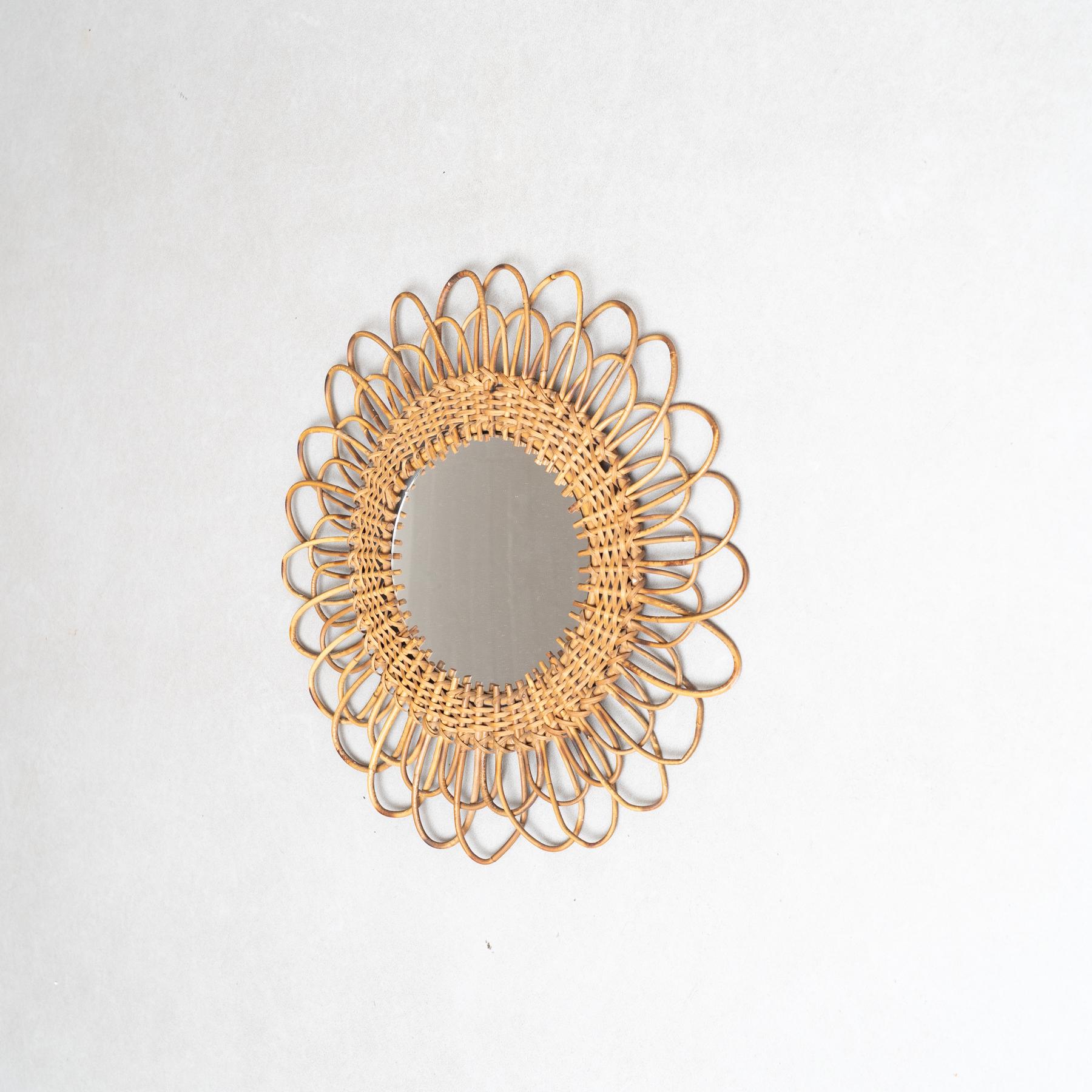 Mid-Century Modern Mirror Bambus Rattan Handcrafted, um 1960 (Französisch) im Angebot