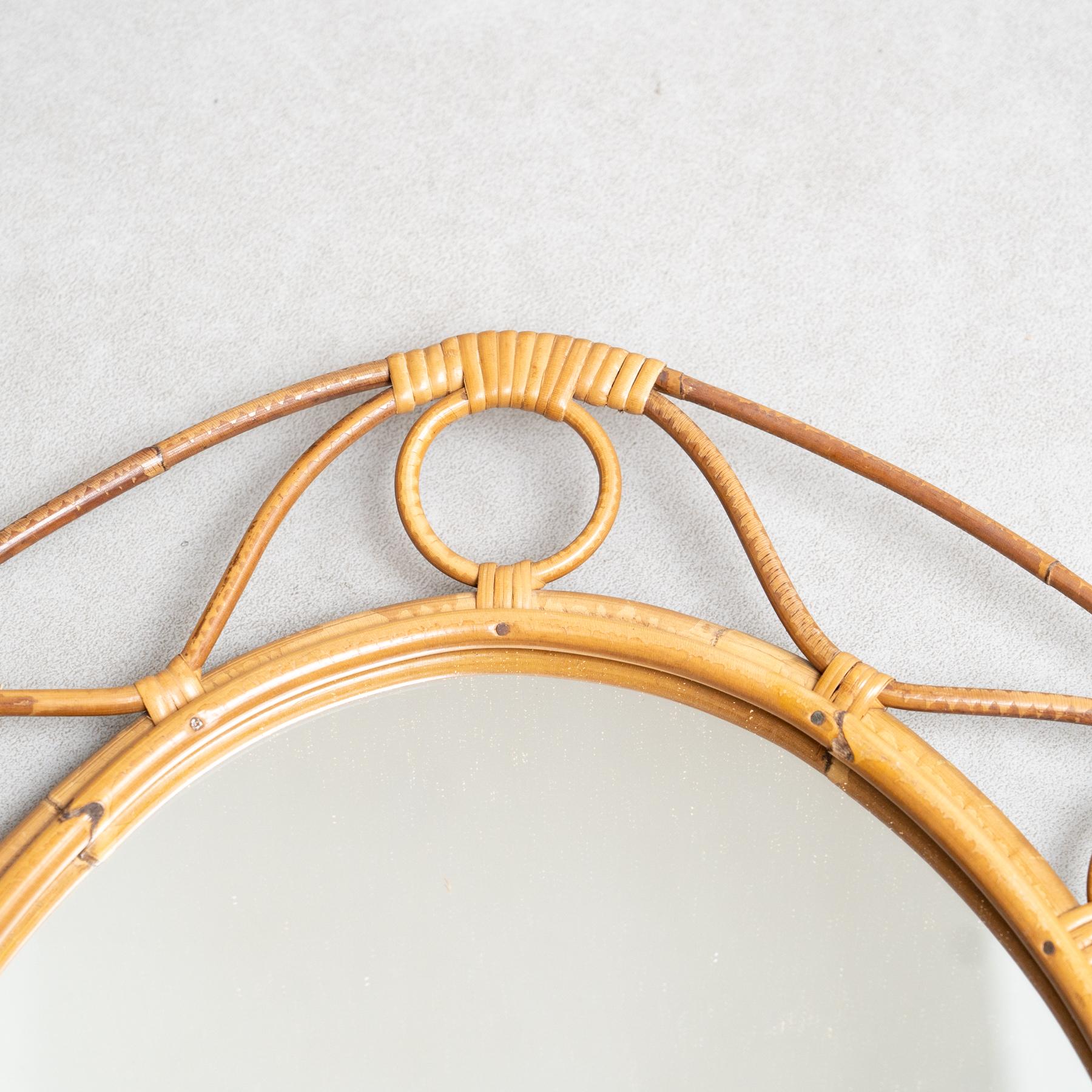 Miroir moderne du milieu du siècle en bambou et rotin Handcraft, circa 1960 Bon état - En vente à Barcelona, ES