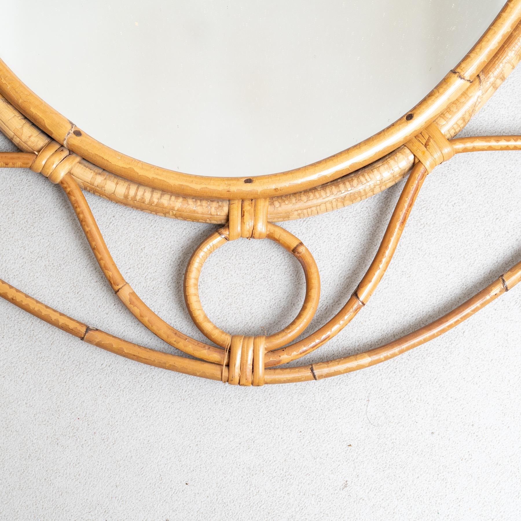 Milieu du XXe siècle Miroir moderne du milieu du siècle en bambou et rotin Handcraft, circa 1960 en vente