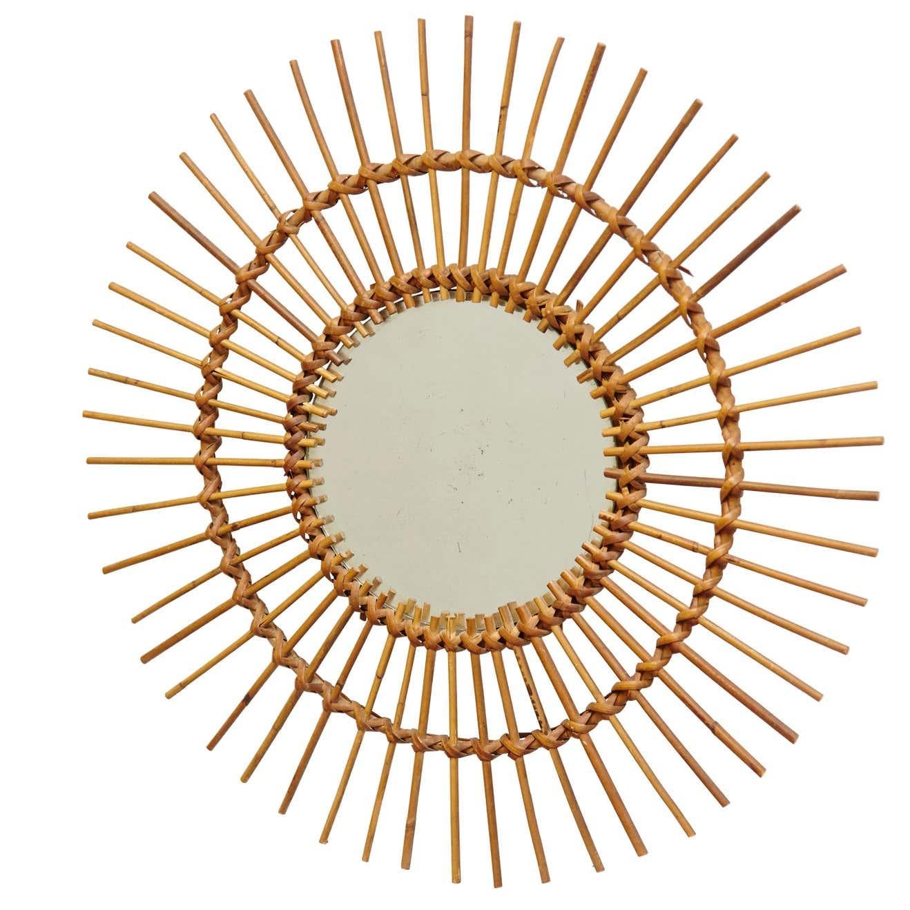 Mid-Century Modern Mirror Bamboo Rattan Handcrafted, circa 1960 For Sale 2
