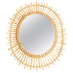 Mid-Century Modern Mirror Bamboo Rattan Handcrafted, circa 1960