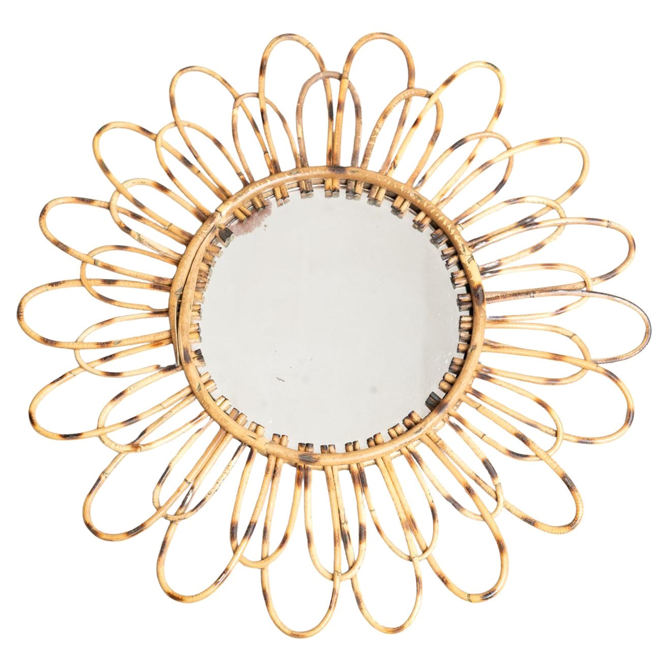Mid-Century Modern Mirror Bamboo Rattan Handcrafted, circa 1960